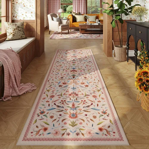 Miniatura 47 de Alfombra de entrada vintage con medallón floral de 2 x 3 pulgadas, lavable a máquina, alfombra de entrada de pelo bajo, suave, pequeña, alfombra