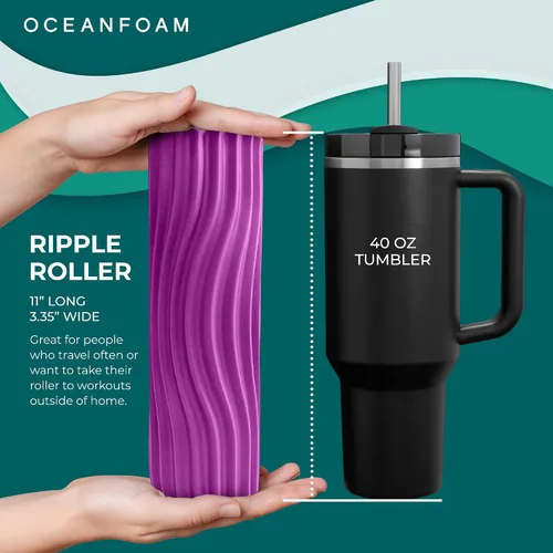 Miniatura 2 de Oceanfoam Rodillo de espuma de viaje Ripple (11 x 3.35 pulgadas) Mini rodillo de espuma firme para terapia física, masaje de tejido profundo, dolor