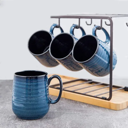 Miniatura 9 de HASENSE Juego de 4 tazas de café de porcelana de 15 onzas con asa para café matutino, té y cacao, tazas de café de cerámica con hermoso esmalte