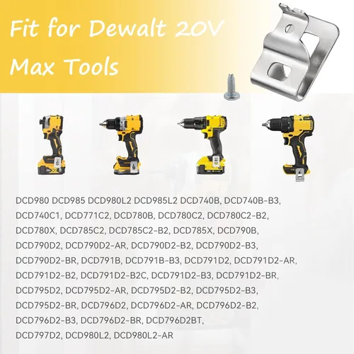 Miniatura 7 de Juego de 2 clips para cinturón Dewalt 304 de acero inoxidable para herramientas de taladro Dewalt, clips Dewalt, con tornillos para Dewalt N268241