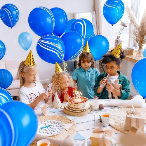 Miniatura 5 de Globos de mármol azul de ágata marmolada, globos azules de 12 pulgadas, 50 unidades de teñido anudado para fiesta de cumpleaños, decoración