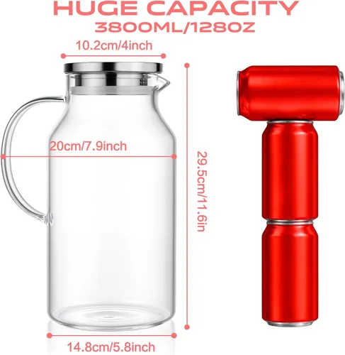 Miniatura 4 de Aofmee Jarra de vidrio con tapa y asa, jarra de agua de vidrio con tapa, jarra de té helado, jarra de borosilicato para bebidas frías o calientes