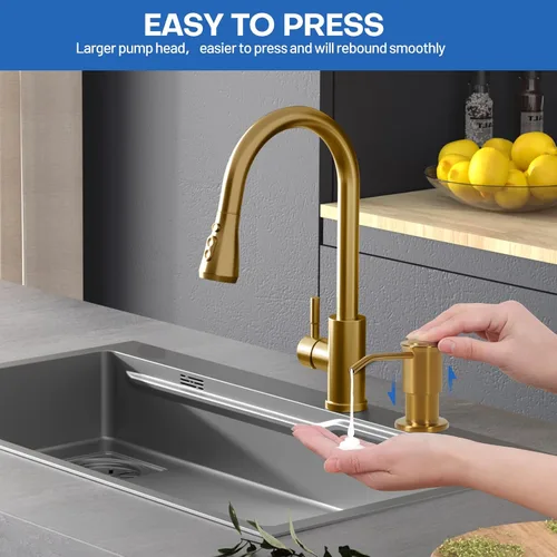 Miniatura 2 de Dispensador de jabón para fregadero de cocina, dispensadores de jabón integrados de oro cepillado, dispensador de jabón para fregadero de acero