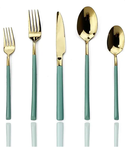 Miniatura 14 de JASHII Juego de cubiertos de 20 piezas de cubiertos de acero inoxidable 18/10 para 4, regalo resistente, cuchillo pulido espejo, tenedor, cuchara