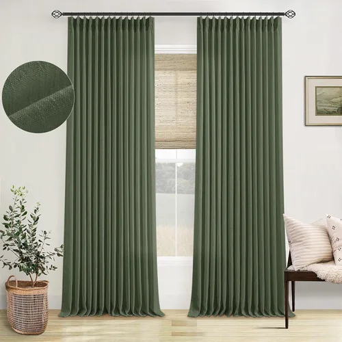 Miniatura 224 de Cortinas de lino natural con pliegues fruncidos de 120 pulgadas de largo para sala de estar, cortinas plisadas con ganchos y lengüeta trasera