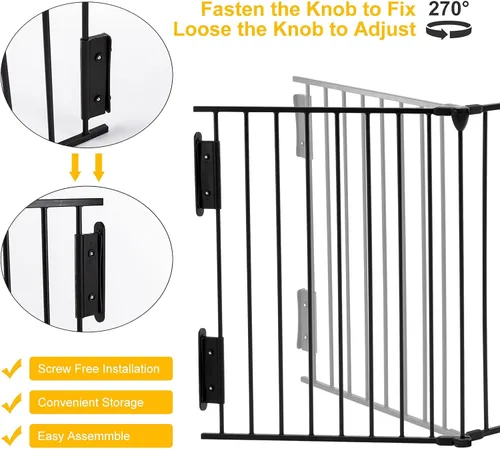 Miniatura 5 de SOSPIRO Puerta negra extra ancha para bebés de 118 pulgadas con puerta, valla larga de metal, puertas altas para perros para mascotas, escaleras