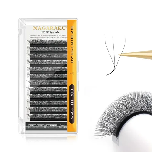 Miniatura 281 de NAGARAKU Extensiones de pestañas Double Tips 4D W, suministros con puntas dobles, gruesas con rizado D de 0.07 mm, bandeja mixta 8-15 mm, 0.07-D