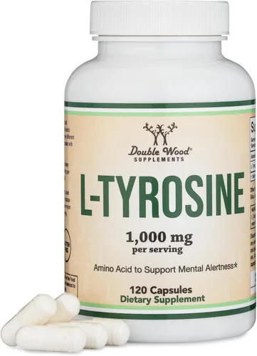L-Tirosina 1,000mg por porción, 120 cápsulas vegetarianas (Suplemento de L-tirosina para memoria, atención y enfoque) Aminoácido, seguro para