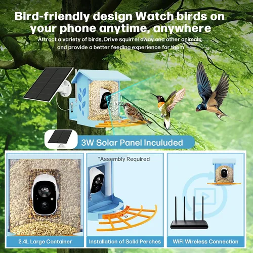 Miniatura 6 de Bird Feeder with Camera Smart Solar Powered Birds Feeder with 1080P FHD, Auto Motion Detect & Notify, AI Identify 11000+ Bird Species Identification
