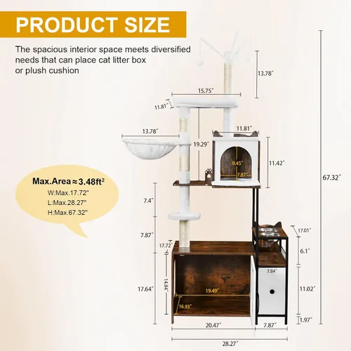 Miniatura 5 de Snughome Árbol para Gatos con Recinto para Caja de Arena, Torre Moderna 3 en 1 para Gatos de Interior, Mueble Oculto para Caja de Arena de 67.32