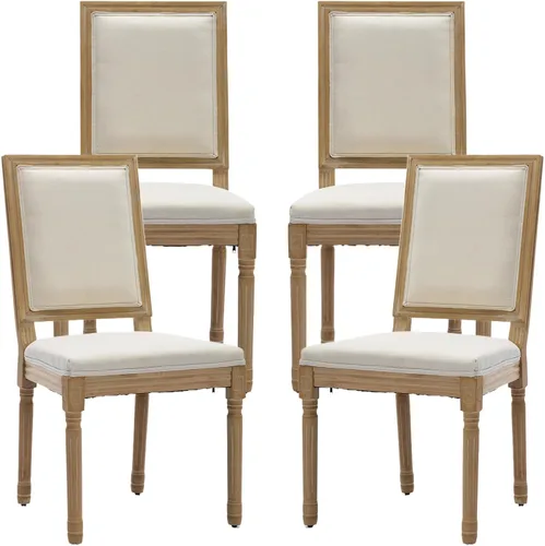 Miniatura 65 de Juego de 2 sillas de comedor de campo francés, sillas de comedor de madera de granja beige, silla de comedor con respaldo tejido con cojín tapizado
