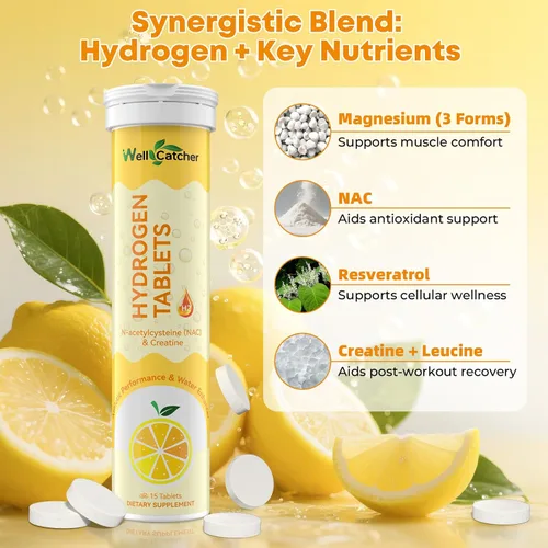 Miniatura 3 de Tabletas de hidrógeno para agua potable: Tabletas de hidrógeno molecular 12.4PPM con magnesio NAC Creatina Apoya antioxidantes Recuperación de salud