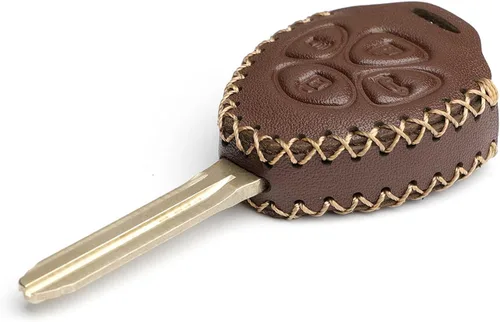 Miniatura 3 de Cuero para Toyota Camry Land Cruiser Matrix Avalon Corolla Remote 4 Botones Llavero Funda Funda Fob Chain (Marrón)