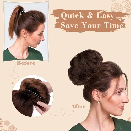 Miniatura 5 de Moño desordenado, extensiones de cabello sintético con clip de garra, para mujer, rubio ceniza, mezcla de rubio decolorado