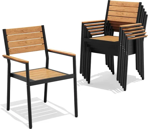 Miniatura 18 de Pellebant Juego de 2 sillas de comedor apilables para exteriores, sillas de patio de aluminio con brazos, para todo tipo de clima, para jardín, Negro