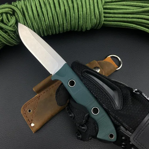 Miniatura 6 de HUAAO Cuchillo de hoja fija de 9.1 pulgadas con funda, cuchillos de caza al aire libre con hoja 7Cr17Mov de 3.9 pulgadas, mango verde G10, cuchillo
