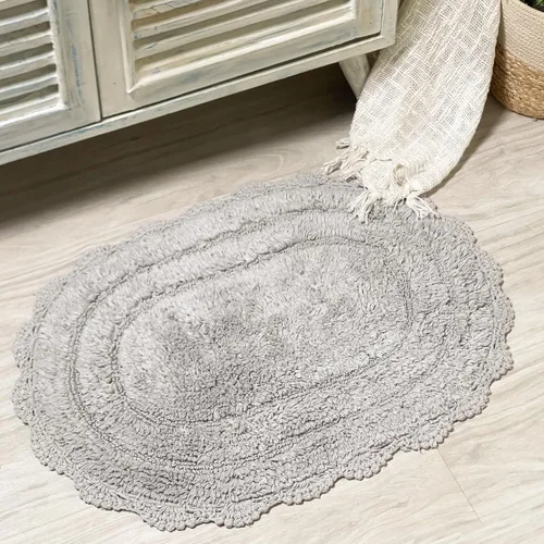 Miniatura 72 de Chardin home Alfombra de baño de ganchillo beige, alfombra de baño ovalada 100% algodón con borde de ganchillo artesanal hecho a mano, alfombra
