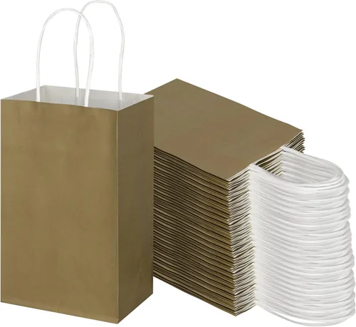 Miniatura 13 de Paquete de 100 bolsas de papel kraft pequeñas de 5.25 x 3.25 x 8.25 pulgadas, color verde hierba con asas, a granel, bolsas de regalo de Toovip