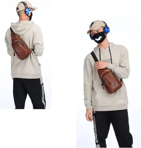 Miniatura 4 de BULLCAPTAIN Mochila cruzada de cuero genuino para hombre, mochila de senderismo al aire libre, bolsa de pecho de viaje