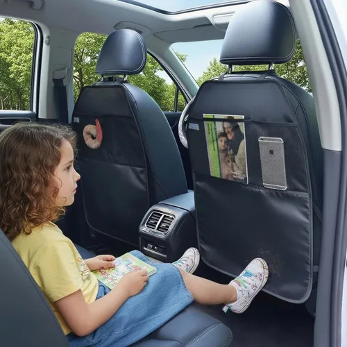 Miniatura 2 de Viaviat Protector de asiento de automóvil grande, paquete de 2 fundas duraderas resistentes al agua para respaldo de asiento de automóvil con 2 Negro