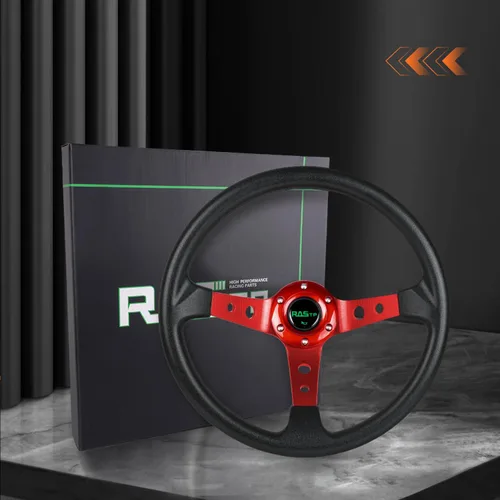 Miniatura 7 de RASTP - Volante universal de carreras, volante de deriva de plato profundo de 13.8 pulgadas/350 mm con 6 pernos de agarre de vinilo y aluminio