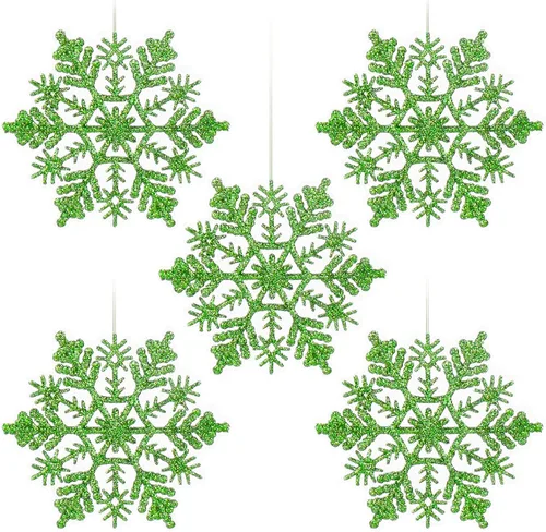 Miniatura 12 de Adornos de copos de nieve de plástico brillante de 4 pulgadas (30 unidades, champán)