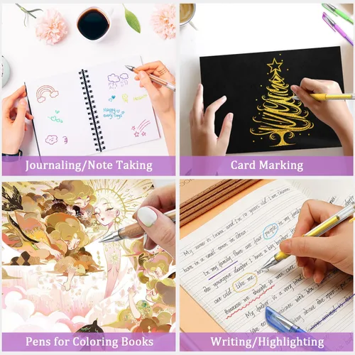 Miniatura 5 de Bolígrafos de gel con purpurina para libros de colorear para adultos, paquete de 96 bolígrafos de gel para artistas, 48 colores con un 50% más