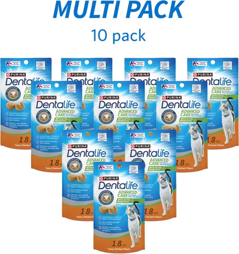 Miniatura 3 de Purina DentaLife Hecho en instalaciones de EE. UU. Golosinas dentales para gatos, sabor a pollo sabroso - (Paquete de 10) Bolsas de 1.8 oz