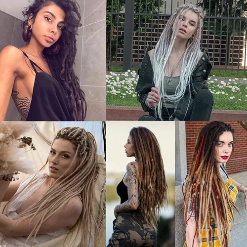 Miniatura 6 de Leeven Extensiones de rastas grises de 40 hebras de 18 pulgadas con terminación única hechas a mano, extensiones de rastas suaves de 0.6 cm