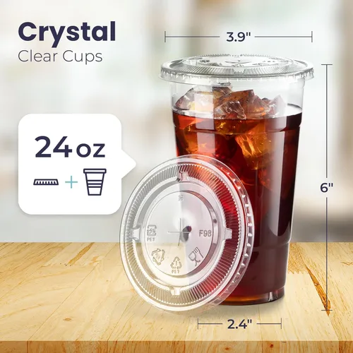 Miniatura 2 de Fit Meal Prep Paquete de 50 vasos de plástico transparente de 24 onzas con tapas planas, tazas desechables para café helado, sin BPA, taza de batido