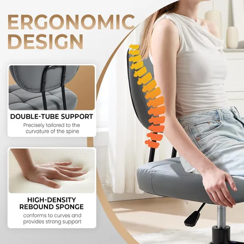 Miniatura 5 de Silla de oficina sin brazos cruzados para sentarse con patas cruzadas, silla de escritorio ergonómica de alta resistencia de 300 libras para TDAH