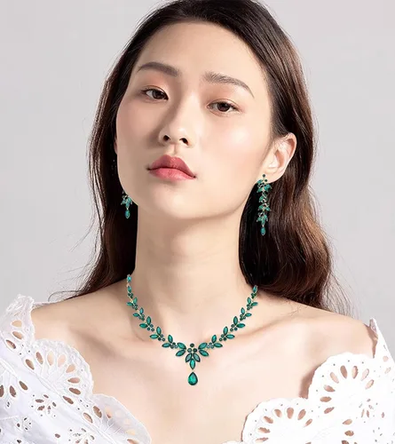 Miniatura 2 de CSY 4 Pcs Elegant Bridal Jewelry Sets Austrian Marquise Crystal Wedding Necklace Dangle Earrings Tennis Bracelet Ring Set for Birde Women Costume