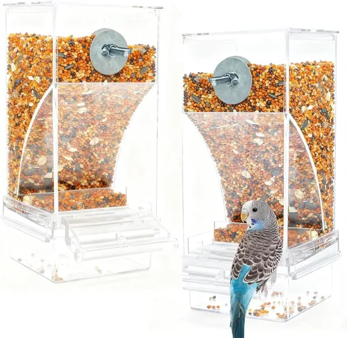 Miniatura 10 de Alimentador automático para jaula de pájaros, sin ensuciar, alimentador de periquitos, contenedor de alimentos de semillas, estación de Transparente