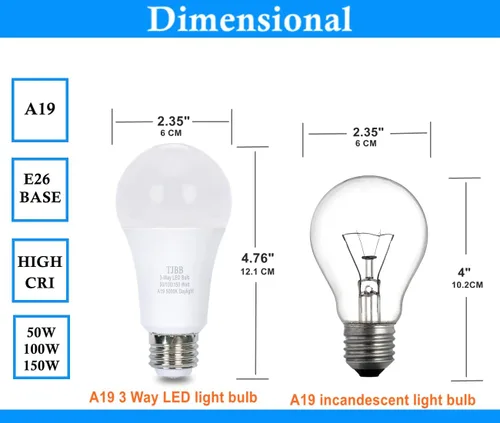 Miniatura 5 de Paquete de 4 bombillas LED de 3 vías de 50 100 150 vatios equivalentes, blanco suave 3000K, bombillas de tres vías de 5/10/15W, base A19 E26, 700