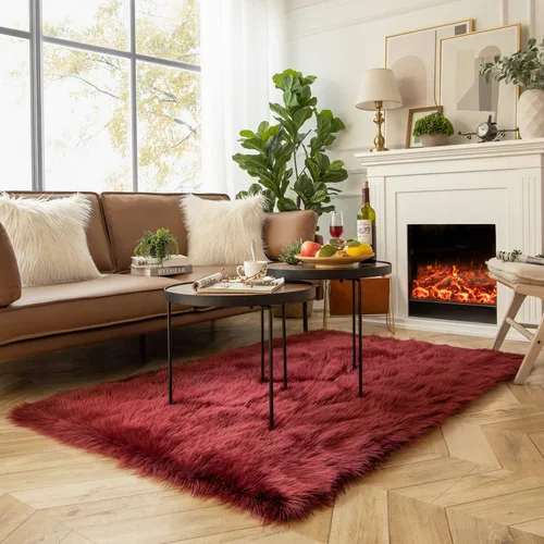 Miniatura 151 de Ashler Home Deco - Tapete de pelo sintético de oveja, mullido, suave, de 2 x 3 pies, lavable a máquina, dormitorio, habitación de los niños, sala