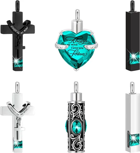 Miniatura 14 de Fumete 6 piezas de collar de cenizas, joyería de urna para cenizas humanas, colgante conmemorativo - para hombres y mujeres