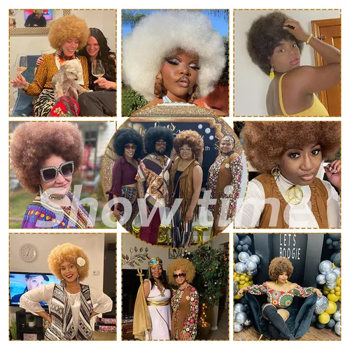 Miniatura 3 de Peluca rizada de los años 70 para mujeres negras, peluca afro afro afro de aspecto natural grande y flexible, 8 pulgadas