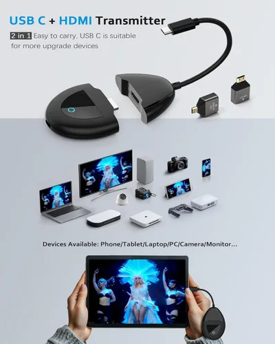 Miniatura 6 de Transmisor y receptor HDMI USB C inalámbrico 4K, puertos de transmisión duales, pantallas dobles HDMI y VGA, extensor de video/audio suave