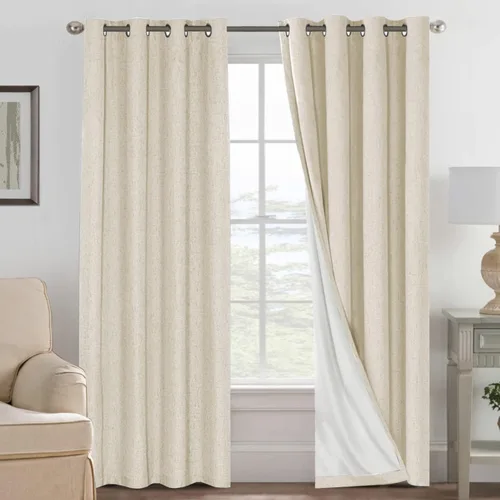 Miniatura 234 de H.VERSAILTEX Cortinas opacas de lino de 63 pulgadas de largo, 100% absolutamente opacas, con aislamiento térmico, con textura de lino, con ojales