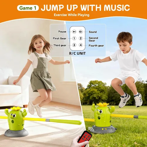 Miniatura 6 de Cactus 4 en 1 juguetes musicales saltarines, juego de lanzar anillos y lanzador de cohetes pisoteables para niños de 3 a 8 años, juguete deportivo