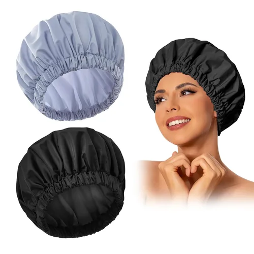 Miniatura 21 de Gorro de ducha reutilizable para mujer, grande, impermeable, lavable, banda elástica, accesorios de baño, sombrero para cabello largo, trenzas Beige