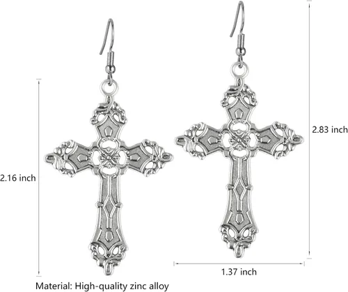 Miniatura 6 de Aretes de cruz gótica para mujer, aretes góticos negros, aretes góticos, aretes punk vintage, aretes colgantes de cruz de plata, joyería gótica
