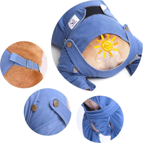 Miniatura 3 de iChoue Lindos pañales para perro con tirantes para bulldog francés, pug francés, bulldog inglés, hembra, en ciclo de calor, azul, pequeño con 1 pañal