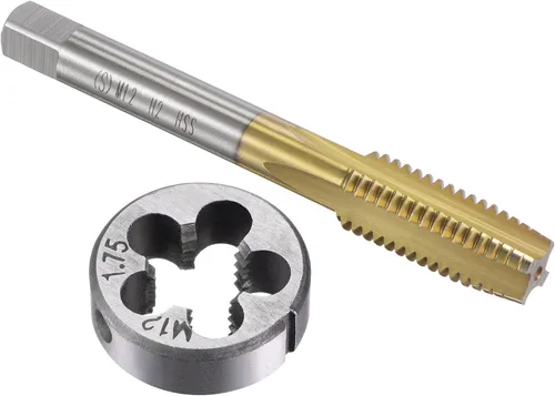 Miniatura 7 de uxcell Juego de roscas métricas M14 x 2, HSS (acero de alta velocidad) chapado en titanio para máquina de rosca recta de flauta roscada, troquel
