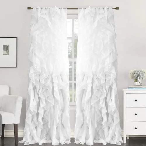Miniatura 3 de Sweet Home Collection Paquete de 2 Paneles de Ventana Cortinas de Gasa Transparente con Volantes Verticales en Cascada Gris