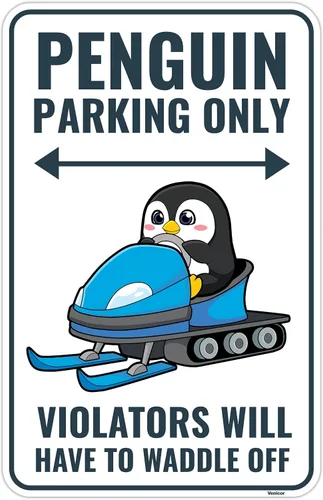 Venicor Decoración de letrero de pingüino, 9 x 14 pulgadas, aluminio, bonitos regalos de pingüinos para mujeres y niños, decoración de fiesta de