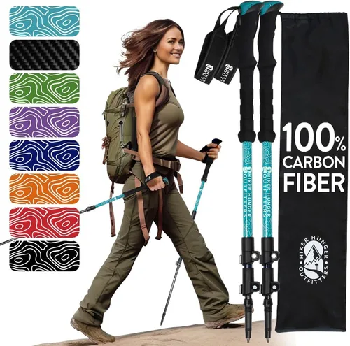 Miniatura 12 de 100% Carbon Fiber Trekking Poles by USA Brand - Ultra Strong Lightweight Collapsible Hiking Poles with Cork and EVA Foam Grips & Quick Adjustable
