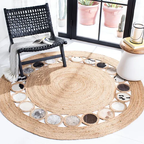 Miniatura 11 de SAFAVIEH Natural Fiber Round Collection NF370Z - Alfombra redonda de yute y cuero de 3 pies, hecha a mano, color beige y negro