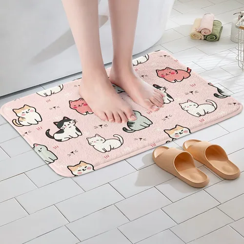 Miniatura 4 de Erosebridal Alfombras de baño rosas para niñas, tapete de baño con diseño de gatos, tapete antideslizante con temática de animales kawaii, tapete