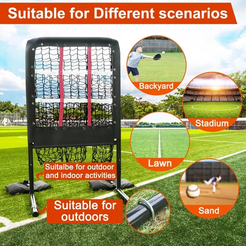 Miniatura 5 de 9 Hole Pitching Net with Strike Zone and Handbag, 2X3' Fixed by 4 Ground Stakes or 2 Sandbags. Adjustable Heights(39-46in) for Pitching Target Net